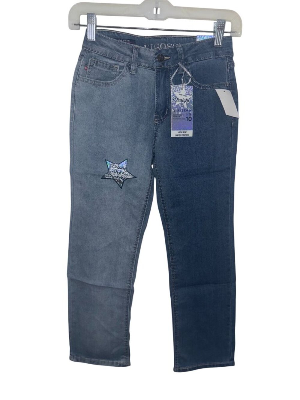 Vigoss Girls Straight Leg Jeans With Star Patch Size 10 High Rise Super Stretch